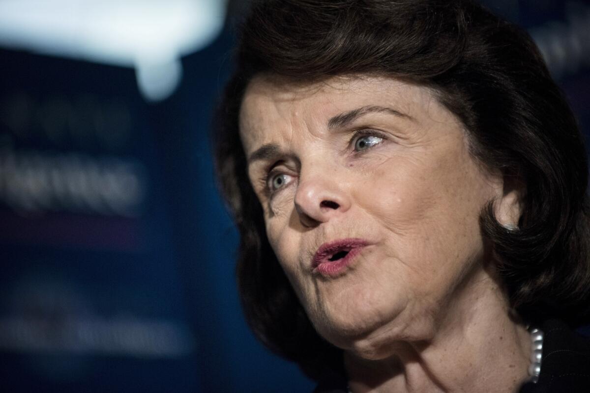 Committee chairman Senator Dianne Feinstein (D-Calif.) is seen speaking to reporters after a closed briefing of the Senate Select Committee on Intelligence in Washington, D.C.
