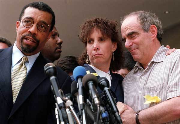 June 21, 2001: Billy Martin, left, the attorney for missing intern Chandra Levy's parents, Robert, right, and Susan, announces their campaign to upgrade her status beyond that of a missing person.