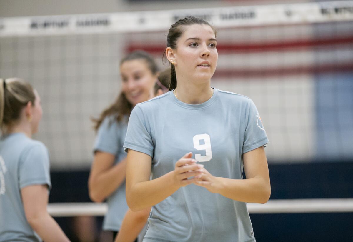 Laguna Beach's Eva Travis plays on the South team during the Orange County All-Star girls' volleyball match on Tuesday.
