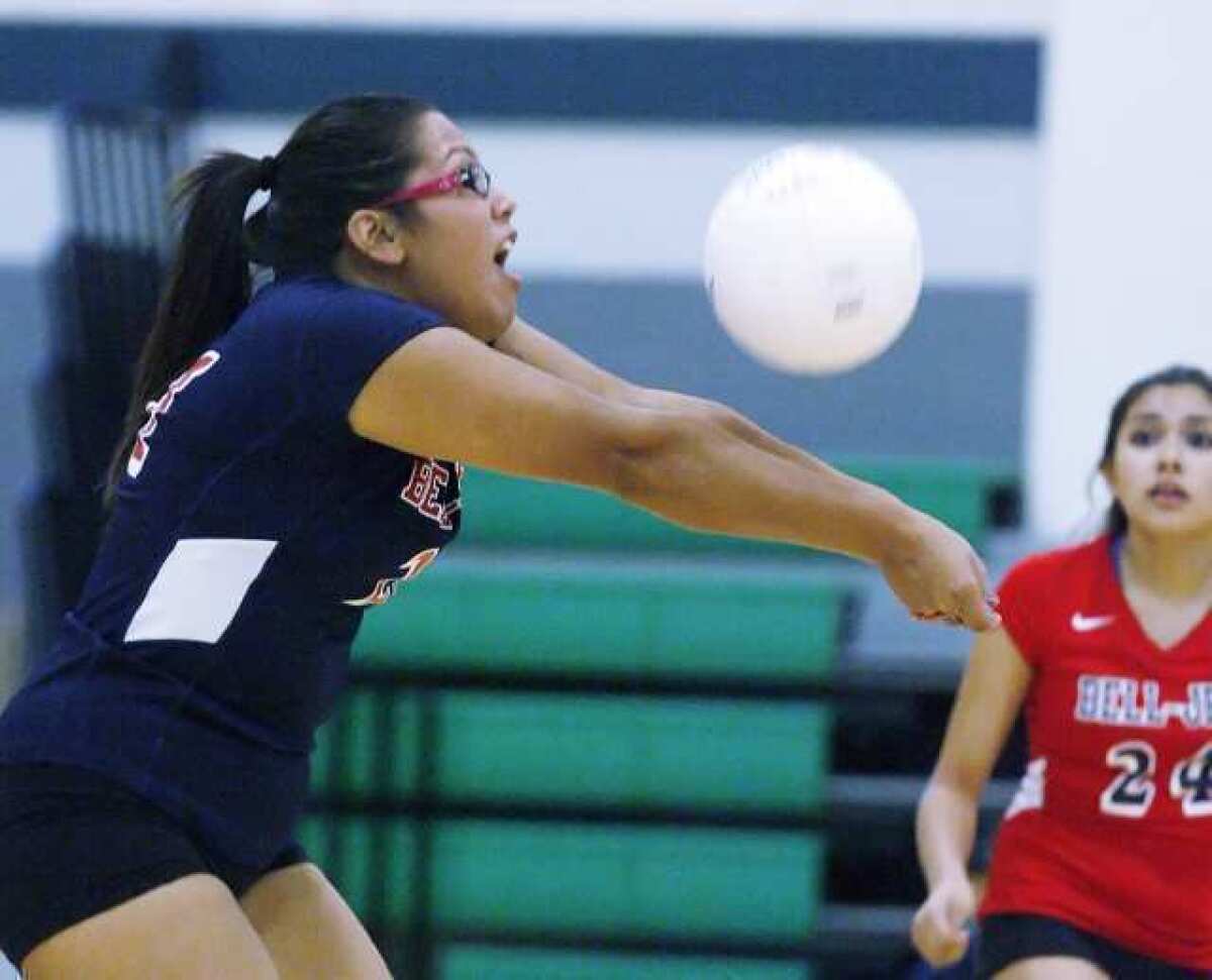 Bell Jeff's Karina Hernandez bumps the ball off a Providence serve.