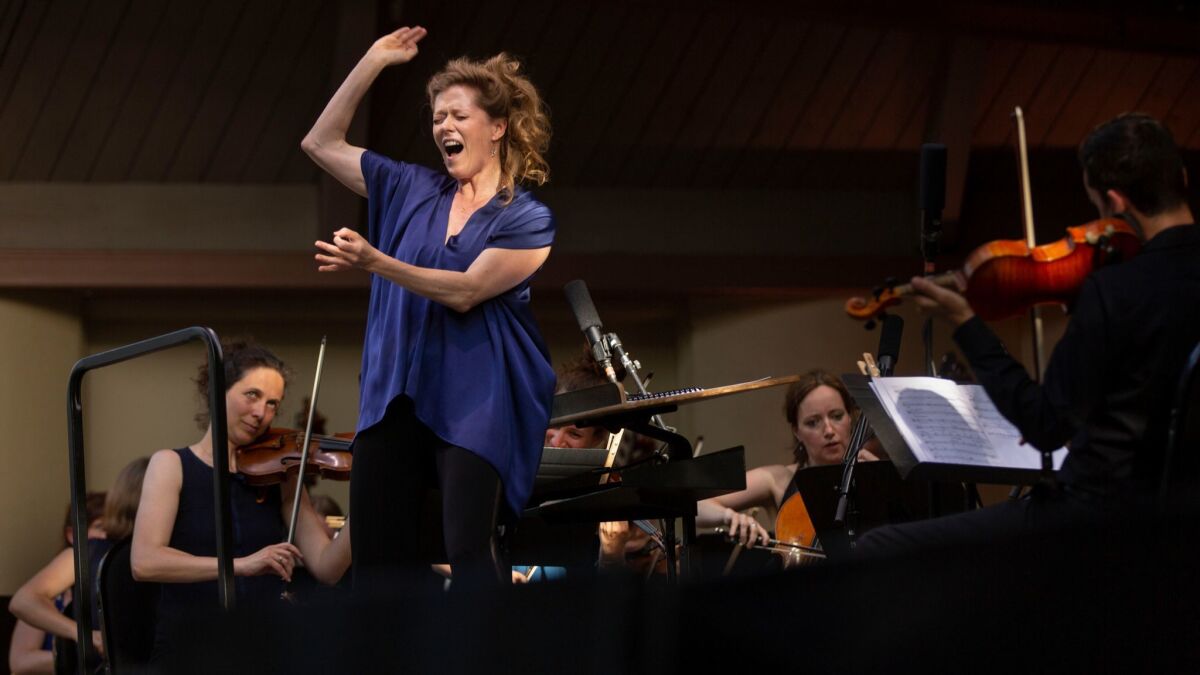 Barbara Hannigan sings and conducts Gershwin at her closing concert Sunday as music director of the Ojai Music Festival at the Libbey Bowl.