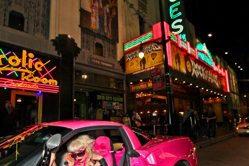 HOLLYWOOD, CA - FEBRUARY 15: Angelyne arrives at the Opening Night of "Rock of Ages" at the Pantages Theatre on February 15, 2011 in Hollywood, California. (Photo by Chelsea Lauren/Getty Images for Pantages Theatre)