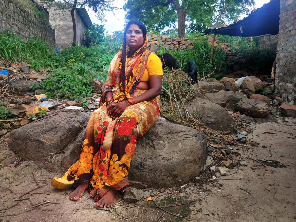 Lata Waghmare in her village, her  five-month old daughter was crushed by a tractor in the sugar fields.