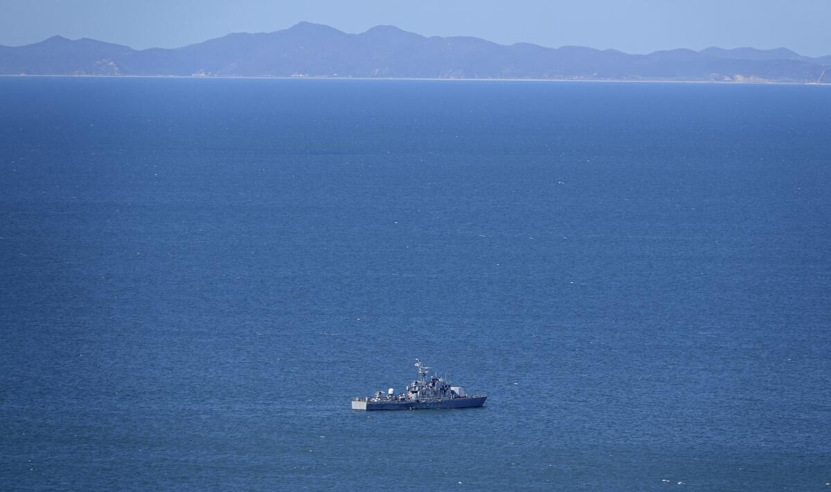 A South Korean navy ship near Yeonpyeong Island on Friday.