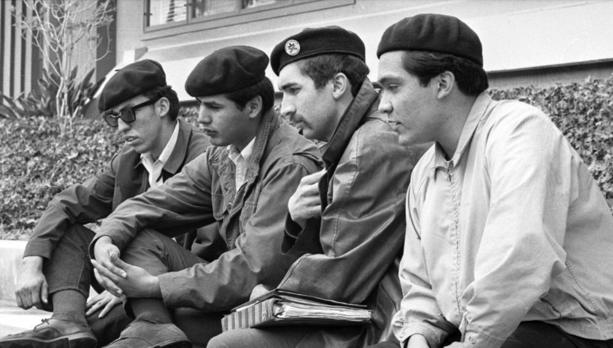 David Sanchez, second from left, with fellow Brown Berets Fred Lopez, Carlos Montes and Ralph Ramirez in 1968.