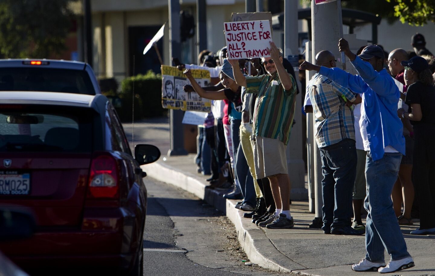 On Tuesday, Protesters rally for the third day on Crenshaw Boulevard in Leimert Park.