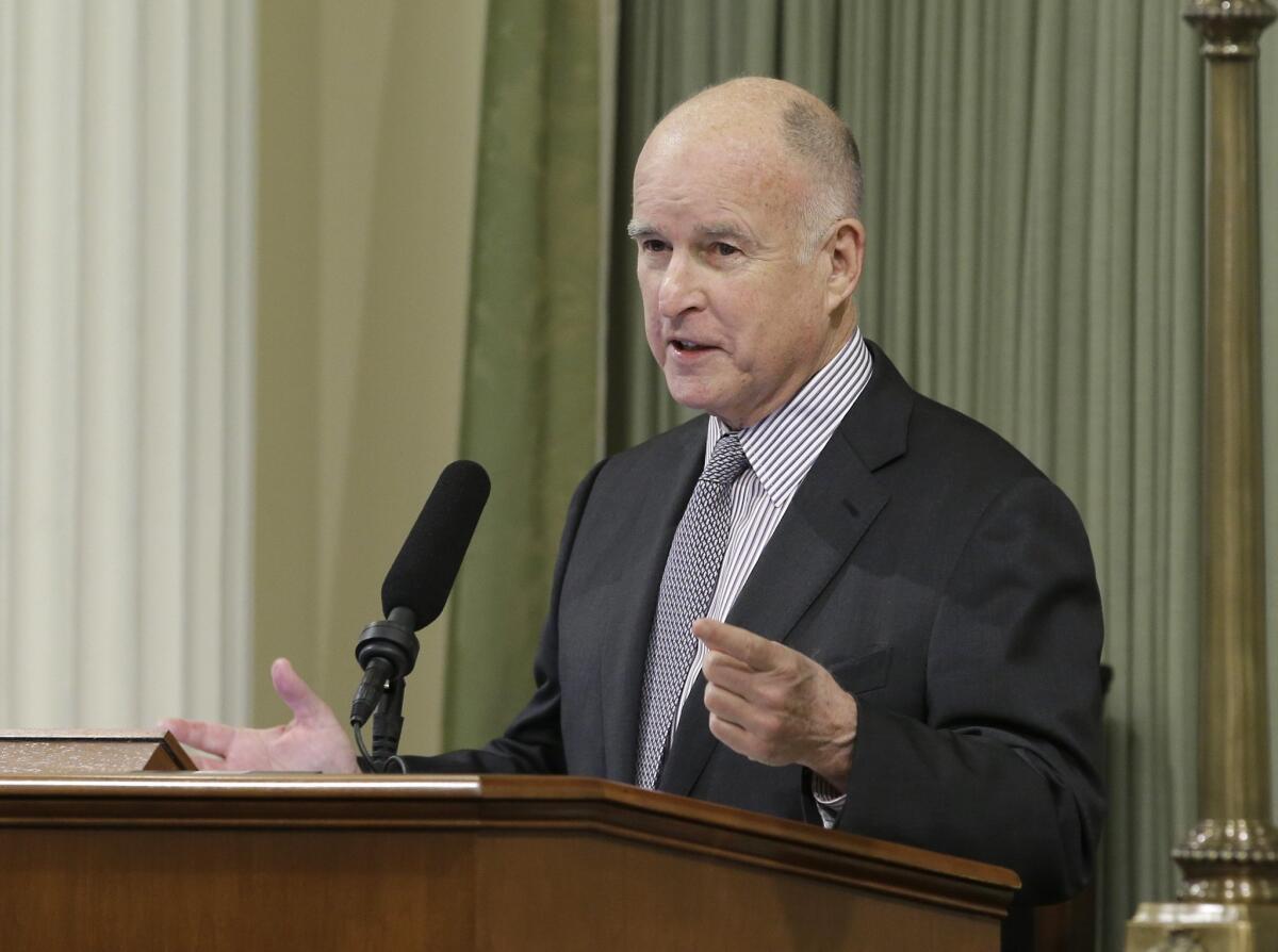 California Gov. Jerry Brown presents his annual State of the State address Thursday in Sacramento.