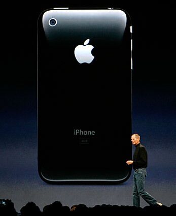 Jobs announces the new iPhone 3G during the keynote speech at the 2008 Apple Worldwide Developers Conference in San Francisco. He also announced innovations to the Mac OS X Leopard operating system.