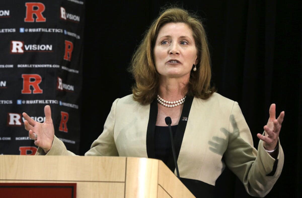 Julie Hermann speaks during an introductory news conference at Rutgers last month.