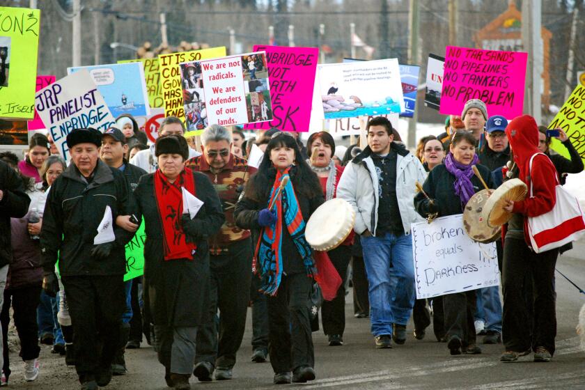 Residents of Fort St. James, British Columbia, at a protest over the proposed Northern Gateway pipeline in 2012.