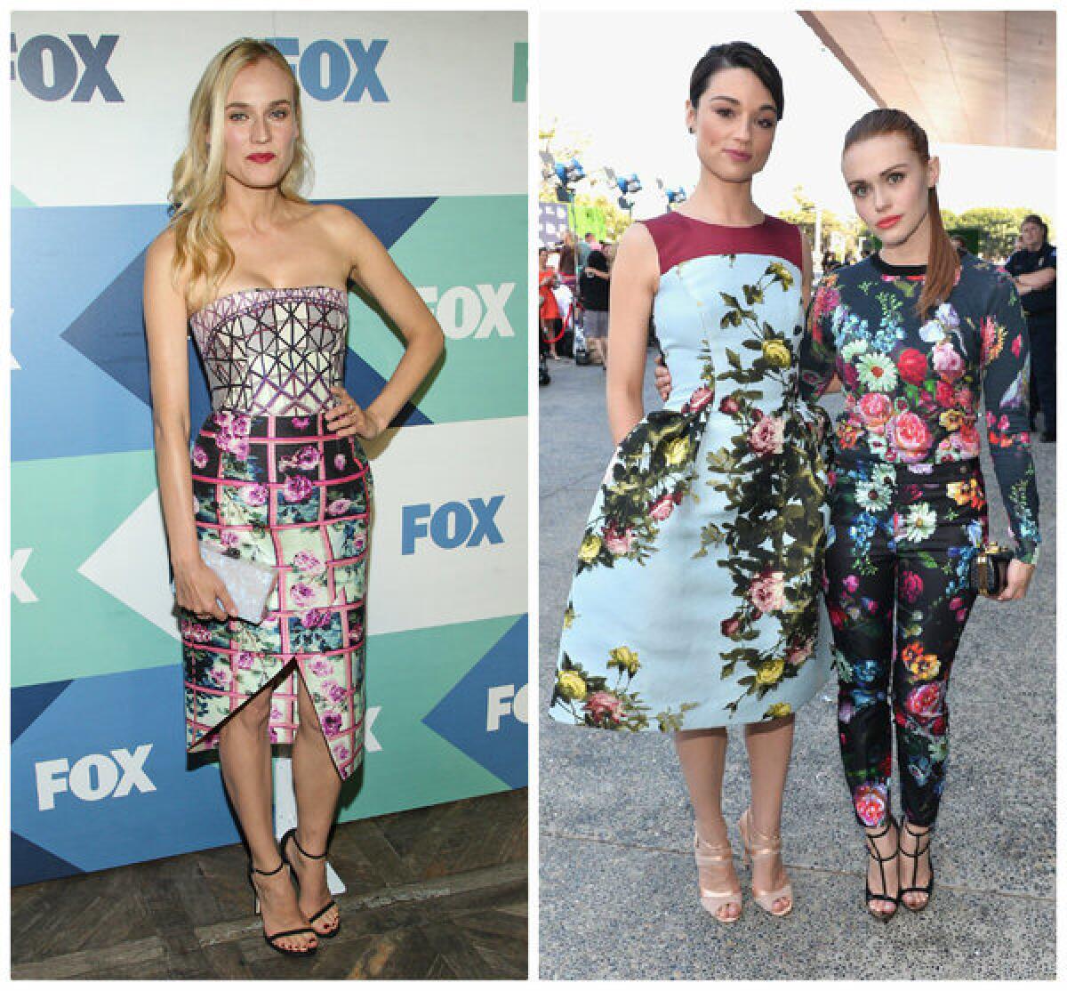 Young Hollywood is embracing floral prints. Diane Kruger, left, attends the Fox Summer All-Star Party in West Hollywood. At right, Crystal Reed, left, and Holland Roden pose at the Young Hollywood Awards in Santa Monica.