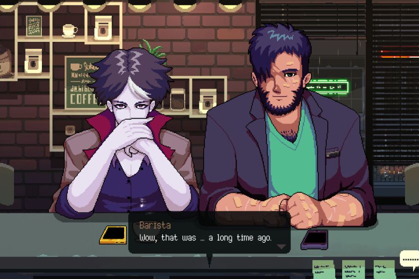 Screenshot from the video game Coffee Talk. Coffee Talk is a coffee brewing and heart-to-heart talking simulator about listening to fantasy-inspired modern peoples’ problems, and helping them by serving up a warm drink or two.