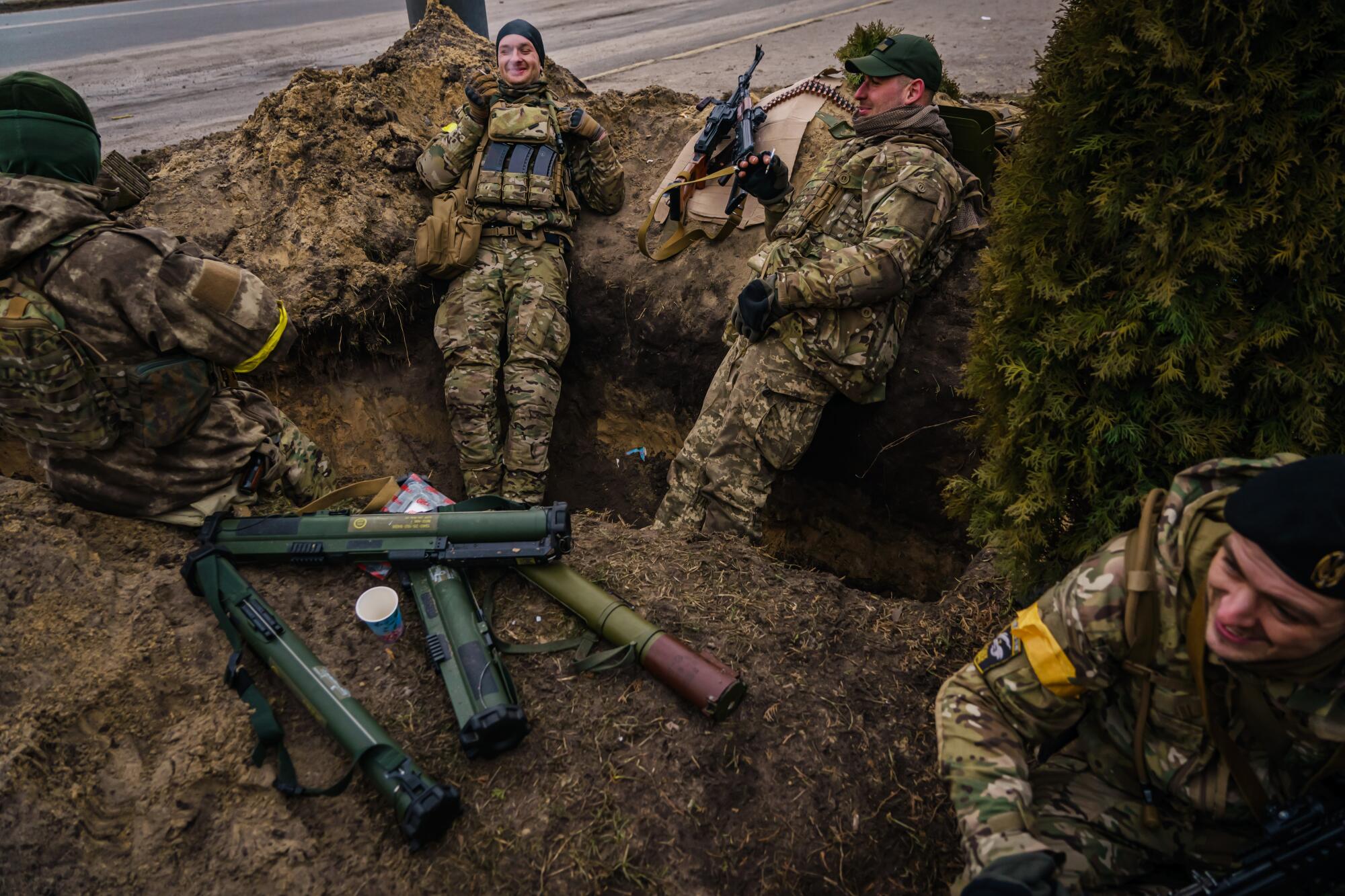 Ukrainian soldiers in their trenches