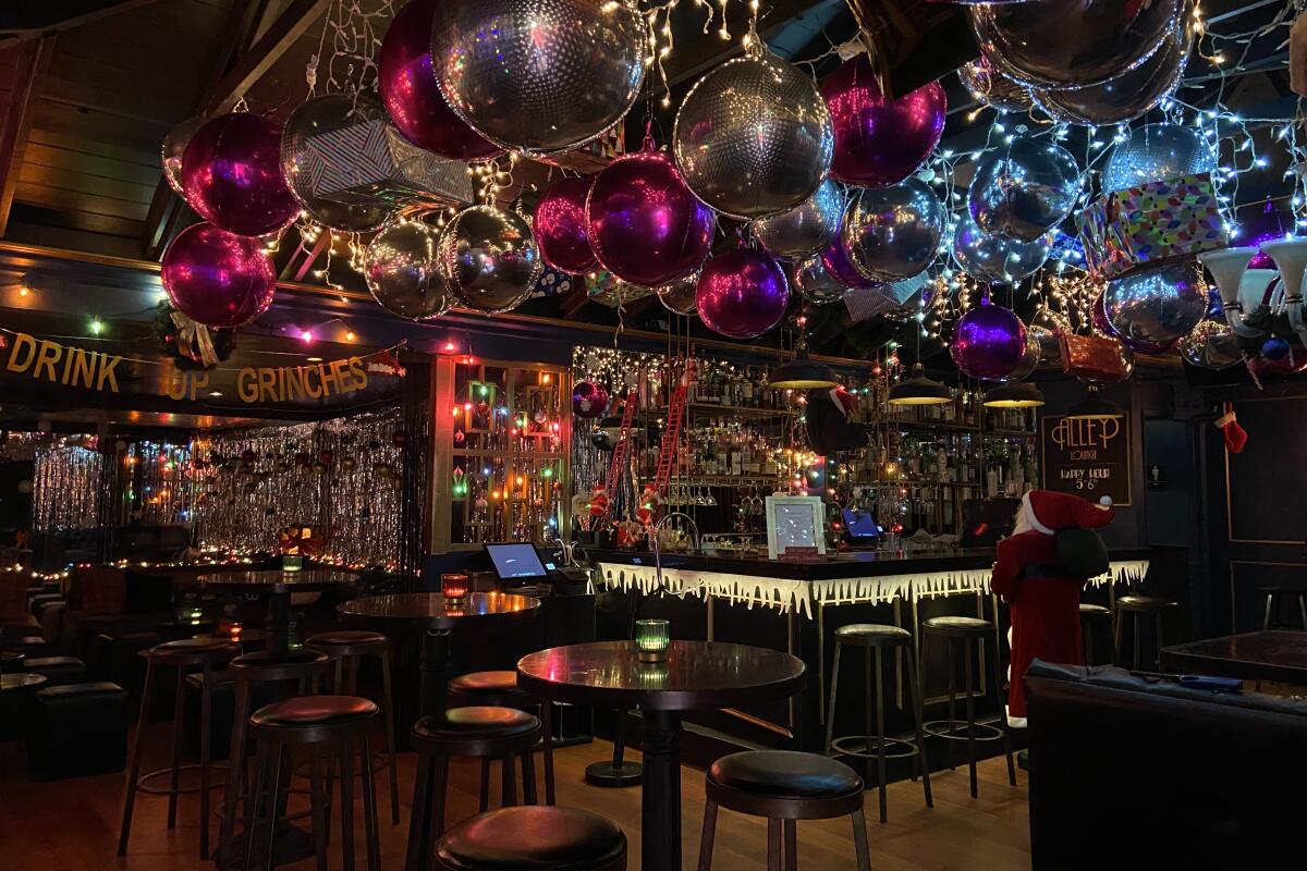 The holiday decor at the Alley lounge in Culver City.