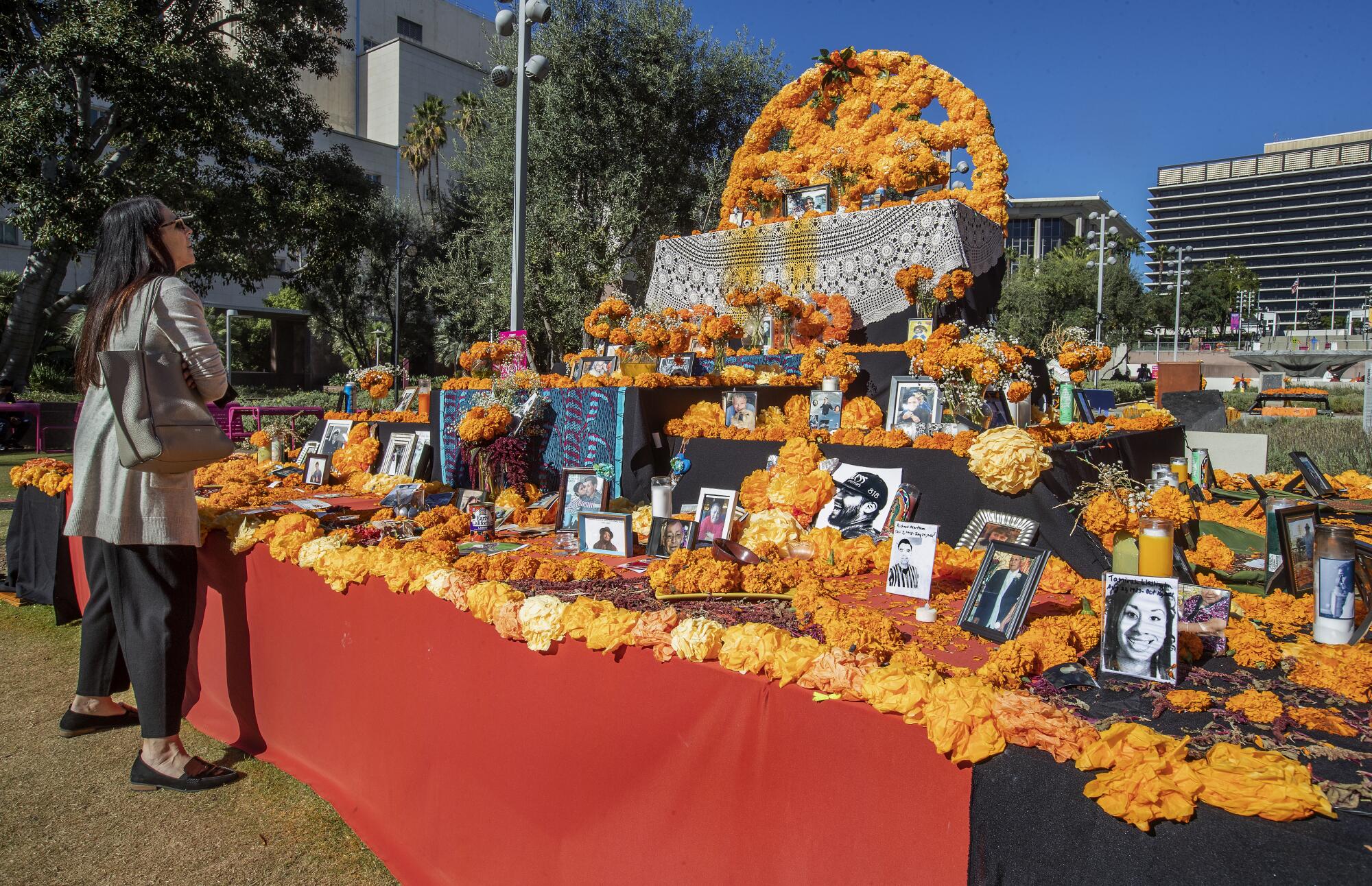 Francine Stern visits the community altar at Grand Park in downtown Los Angeles