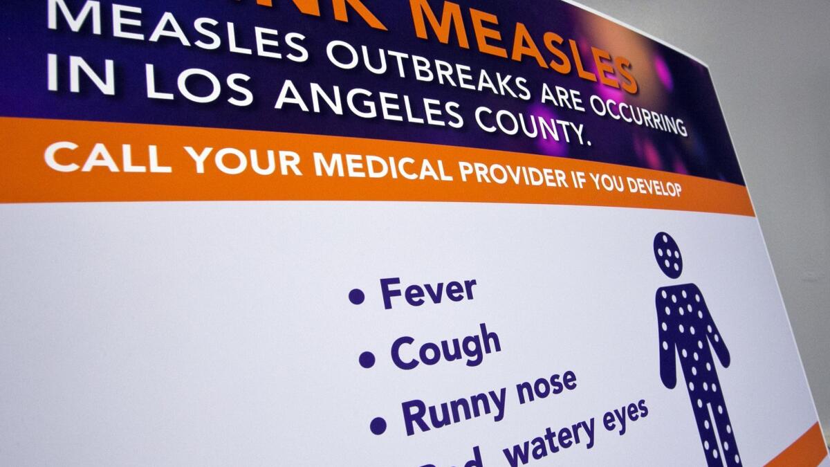 A new poster from the Los Angeles County Department of Public Health gives advice for dealing with suspected measles cases.