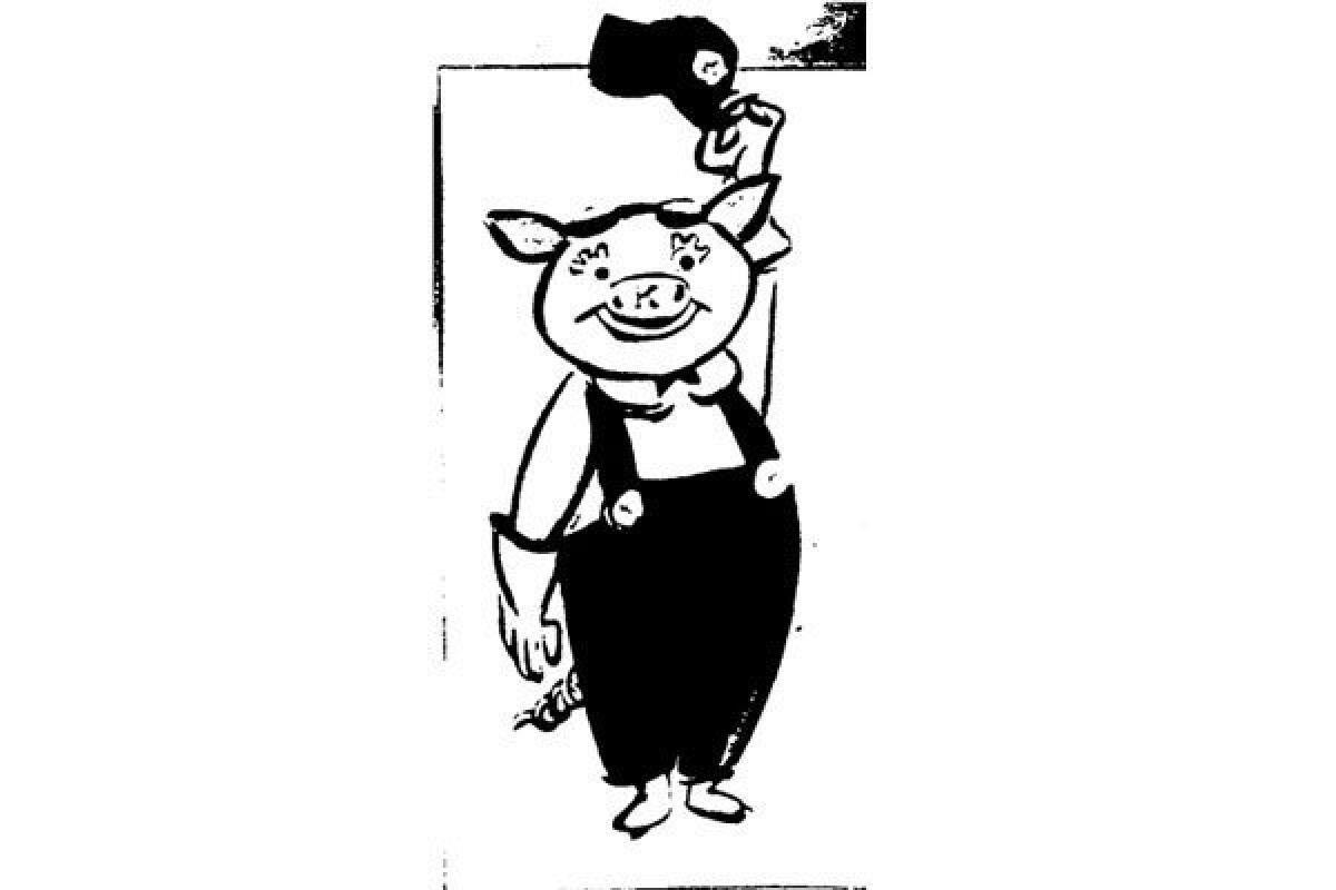 KAP, the Kaiser Aluminum Pig, was once found in Tomorrowland at Disneyland. Above, a drawing from the July 15, 1955, edition of the Los Angeles Times.