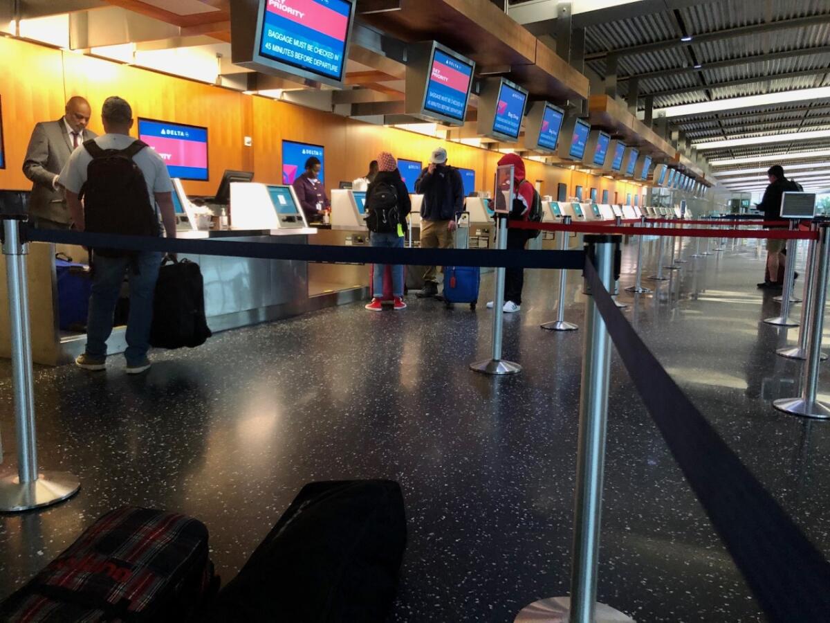 No lines at Delta Air Lines counter at San Diego International Airport