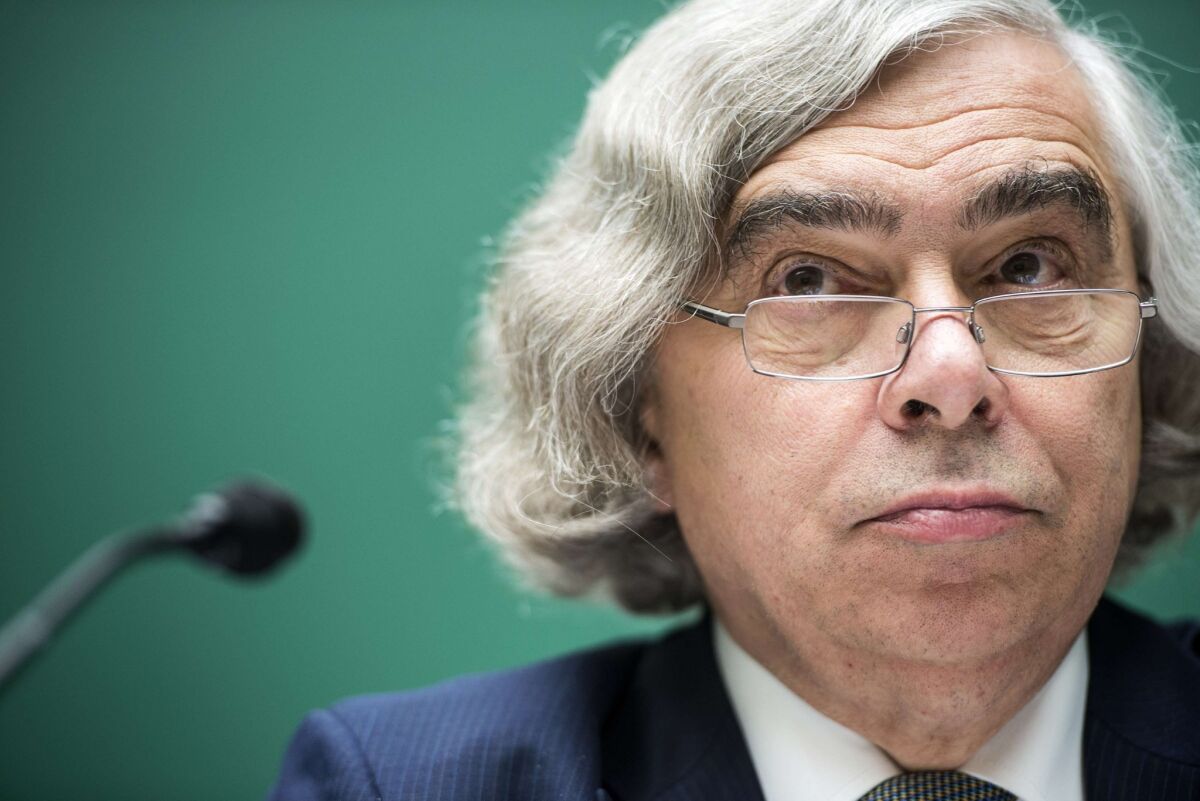 Then-Energy Secretary Ernest Moniz listens during a hearing of the House Energy and Commerce Committee's Environment and the Economy Subcommittee in Washington.