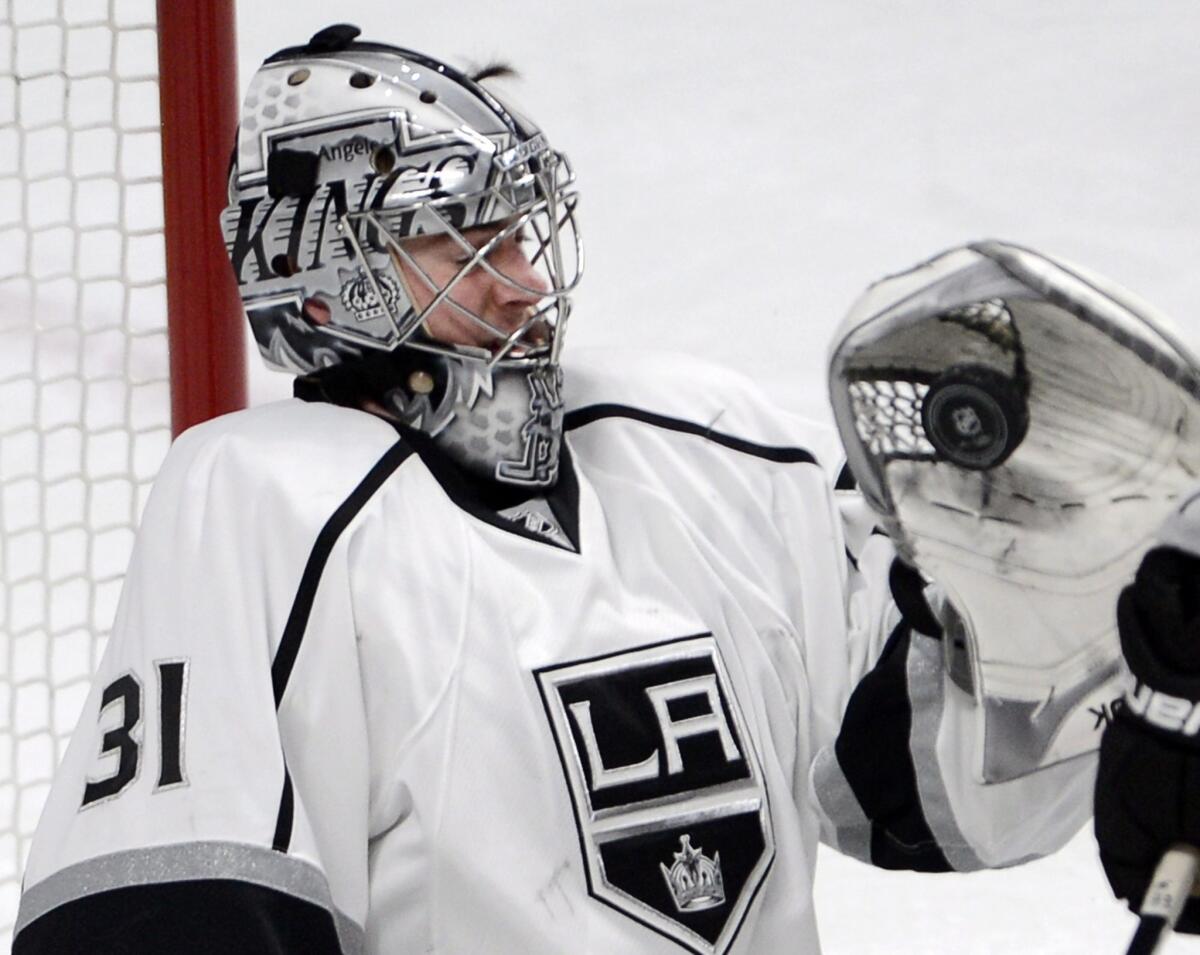 Kings goalie Martin Jones makes a save during a 6-0 win over the Montreal Canadiens on Dec. 10.