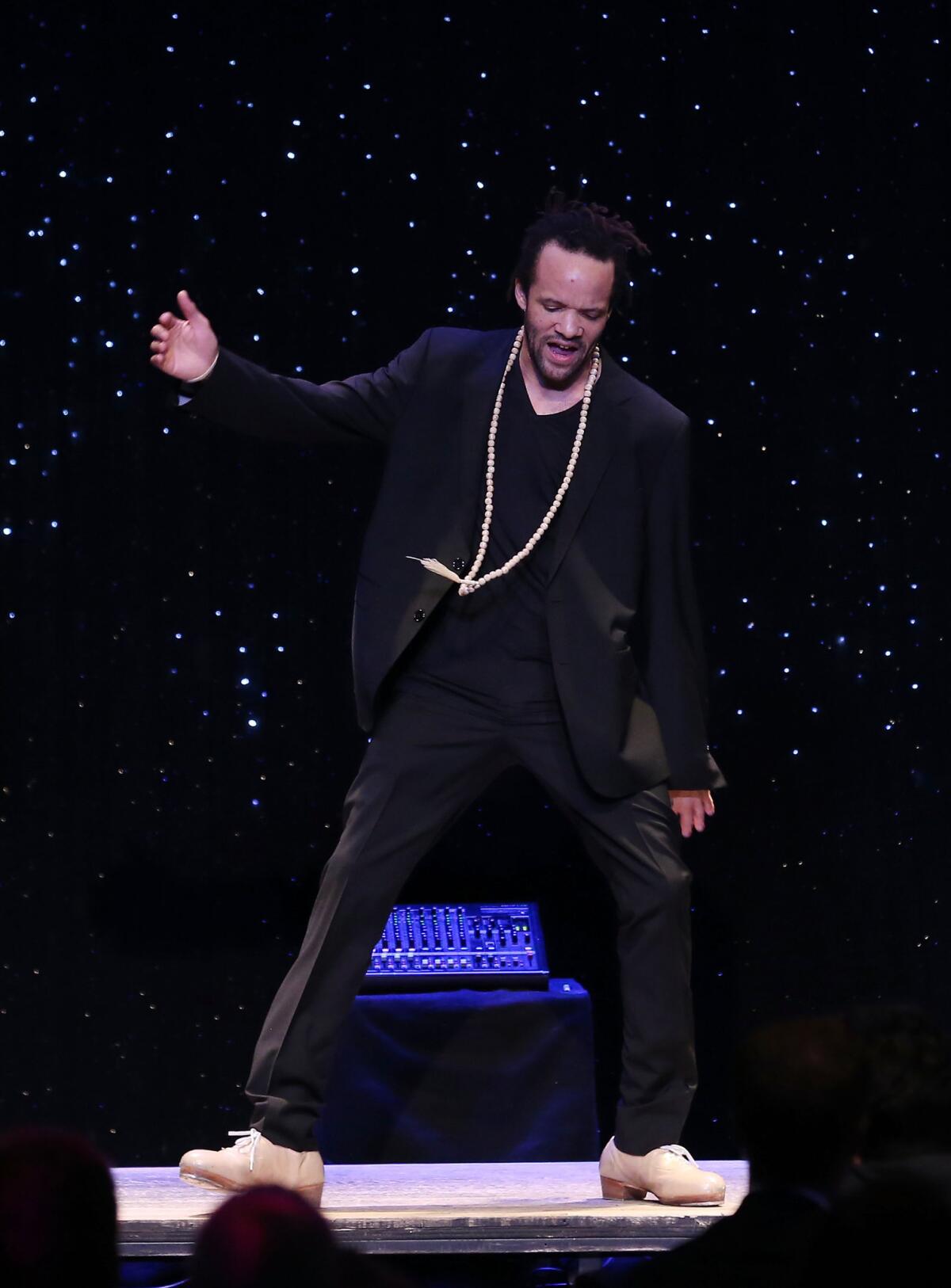 Savion Glover performs at the Monte Cristo Award ceremony honoring “Shuffle Along” director George C. Wolfe, presented by the Eugene O'Neill Theater Center on May 9 in New York. (Jemal Countess / Getty Images / Eugene O'Neill Theater)