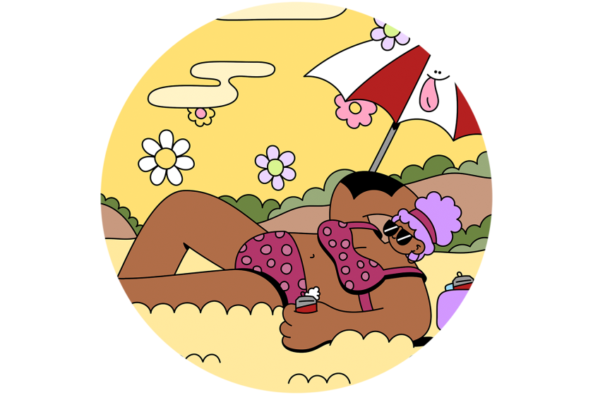 Illustration of woman laying out at the beach
