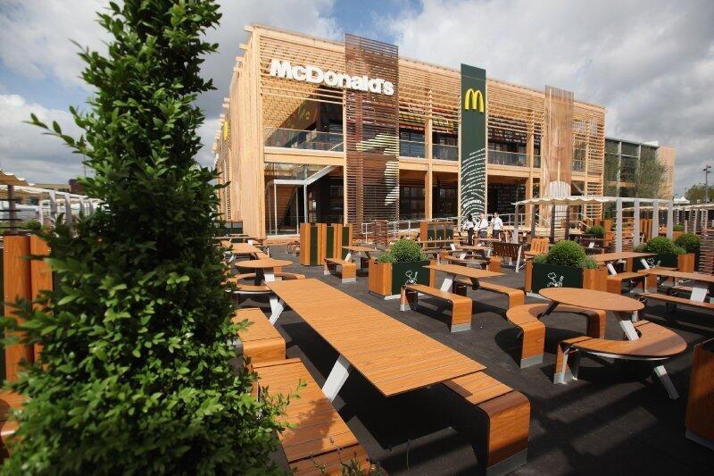 An exterior view of the world's largest McDonald's restaurant and its flagship outlet in the Olympic Park in London.