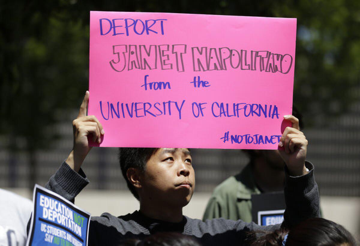 UC students protested appointment in July of Janet Napolitano because of deportation policies she oversaw atthe U.S. Department of Homeland Security.