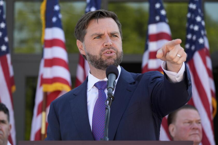 Republican vice presidential nominee Sen. JD Vance, R-Ohio, speaks at a campaign event at Shelby Township Police Department, Wednesday, Aug. 7, 2024, in Shelby Township, Mich. (AP Photo/Alex Brandon)