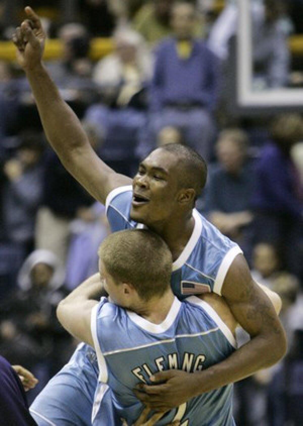 University of San Diego basketball player Brandon Johnson, here celebrating a victory, was caught up in a betting operation.