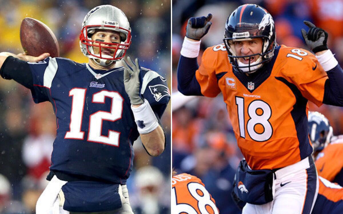 Quarterbacks Tom Brady of the Patriots and Peyton Manning of the Broncos will meet for the 15th time, including the fourth time in the postseason and the third time in the AFC championship game.