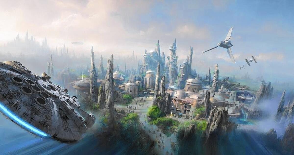 An illustration of a "Star Wars"-themed land that is coming to Disneyland in Anaheim and Disney's Hollywood Studios in Orlando, Fla.