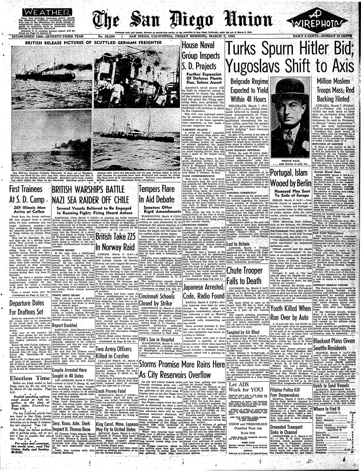 Pages from the San Diego Union newspaper