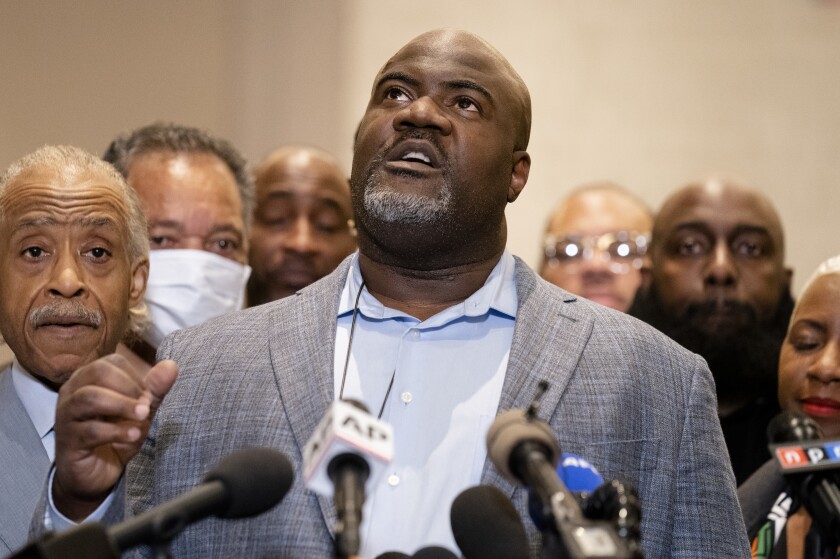 Rodney Floyd, brother of George Floyd, speaks of his brother during a news conference after former Minneapolis police Officer Derek Chauvin is convicted in the killing of George Floyd, Tuesday, April 20, 2021, in Minneapolis. (AP Photo/John Minchillo)
