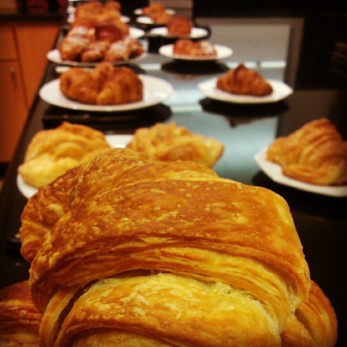 Croissants all lined up for a Times Food staff taste test.