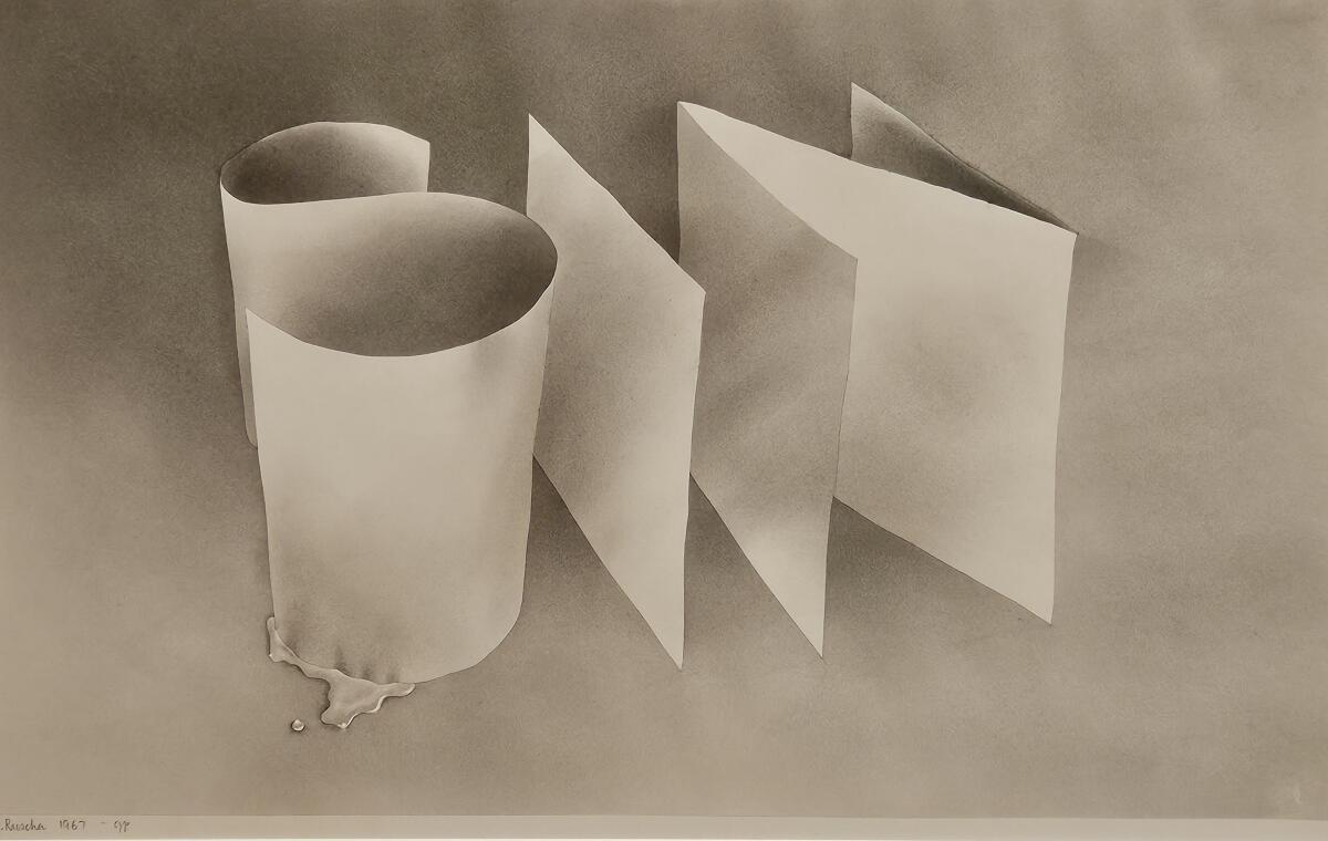 A drawing of the wood "sin" as if made from folded and curved paper standing on its side.