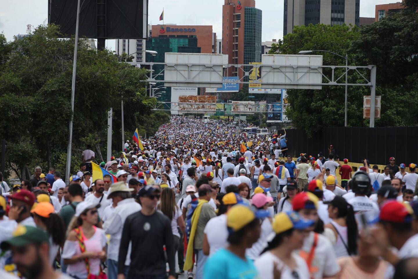 Demonstrators in the "taking of Caracas" march in Venezuela on Thursday.