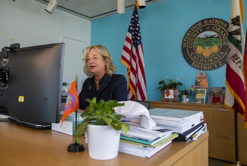 Orange County District 2 Supervisor Katrina Foley holds a news conference on the rise of Delta variant cases countywide.