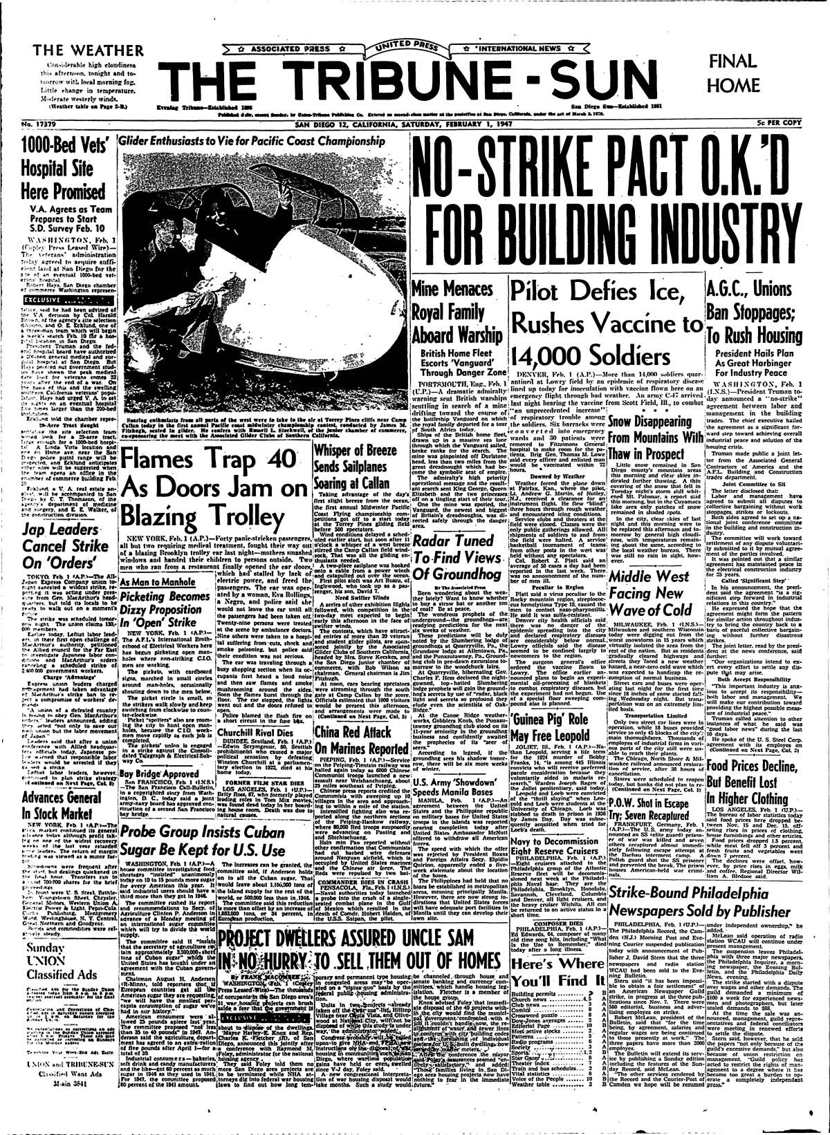 Front page of the Tribune-Sun, Feb. 1, 1947.