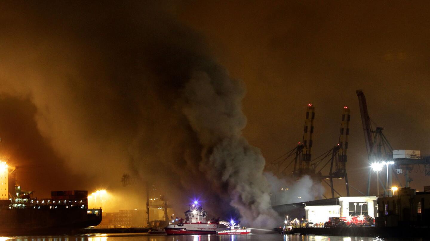 Fireboats work to extinguish Port of L.A. blaze