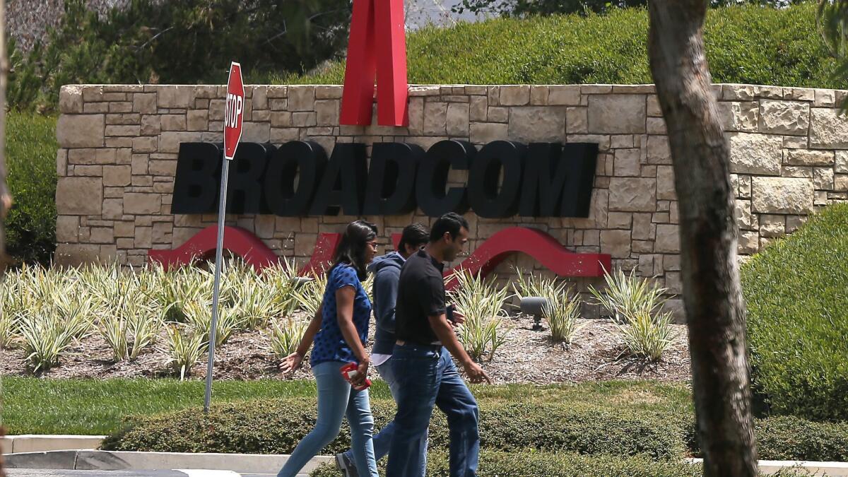 Broadcom Corp., founded and based in Irvine, was bought by Tan's Avago in 2015. Despite the Qualcomm setback, Broadcom plans to complete its plan to move its legal headquarters from Singapore back to the U.S., in San Jose.