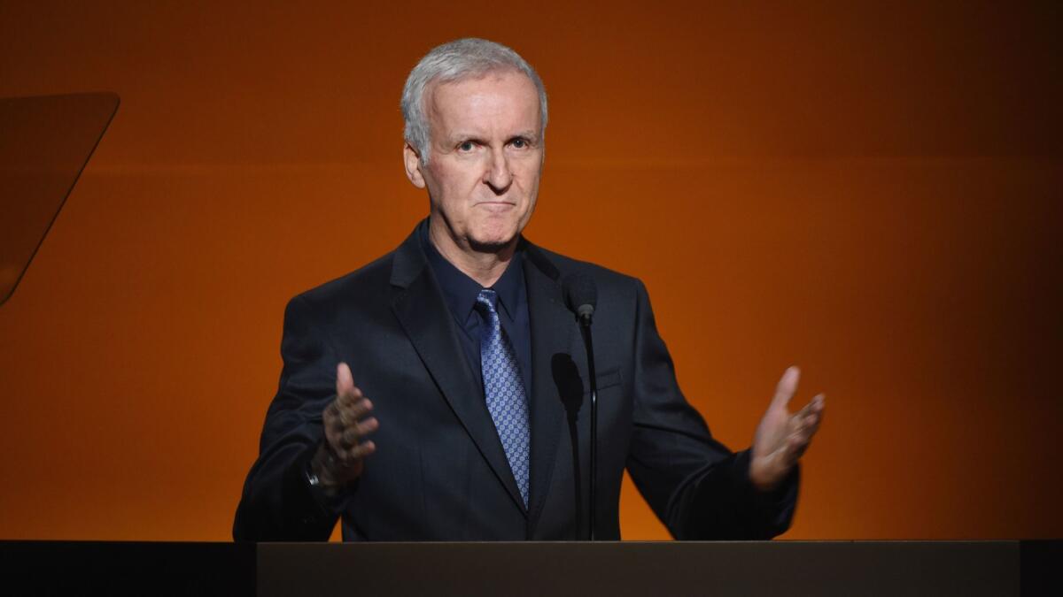 Filmmaker James Cameron speaks onstage at the 2016 Rolex Awards for Enterprise at the Dolby Theatre on Nov. 15 in Hollywood.