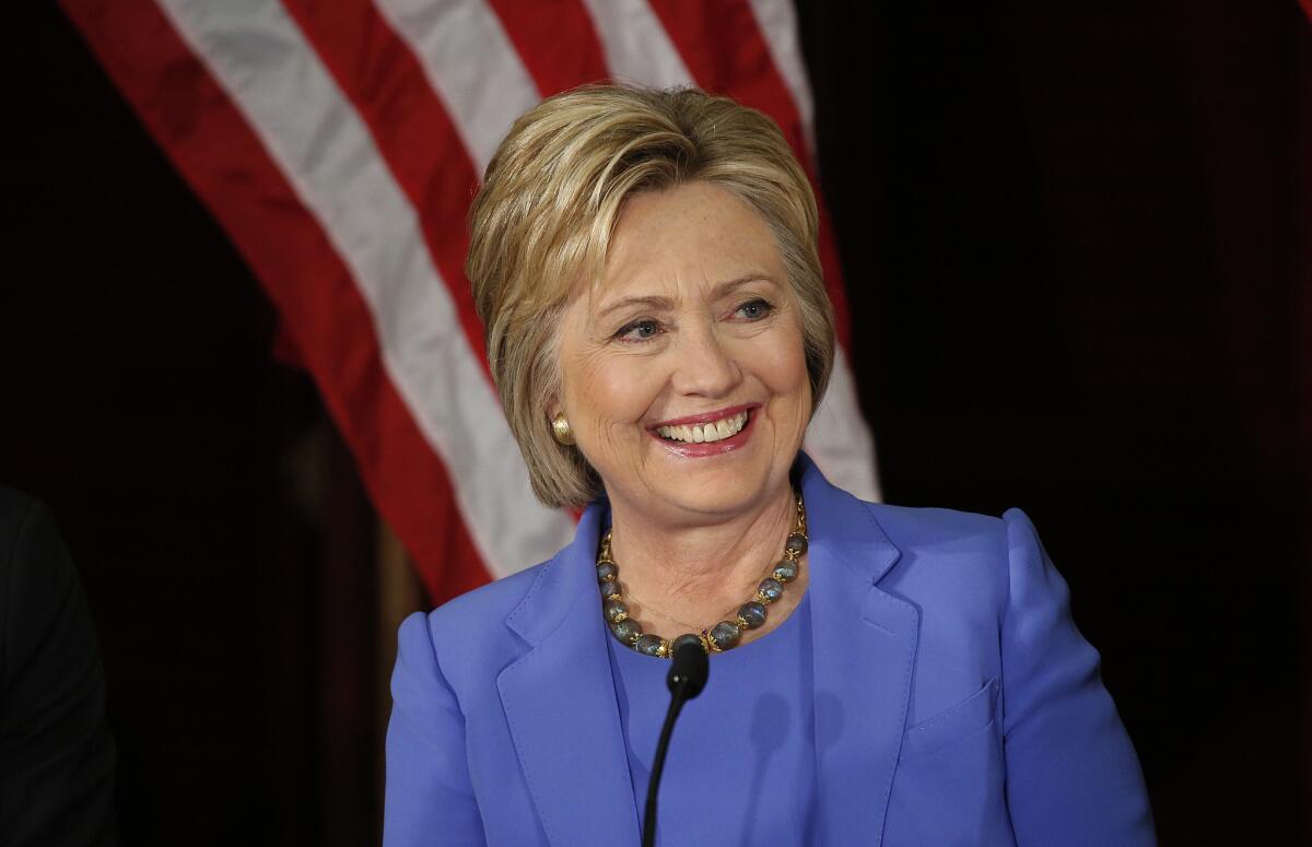 Hillary Clinton campaigns in Los Angeles on March 24.