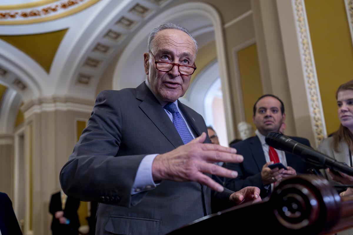 Senator Charles Schumer speaks in a U.S. Capitol hallway