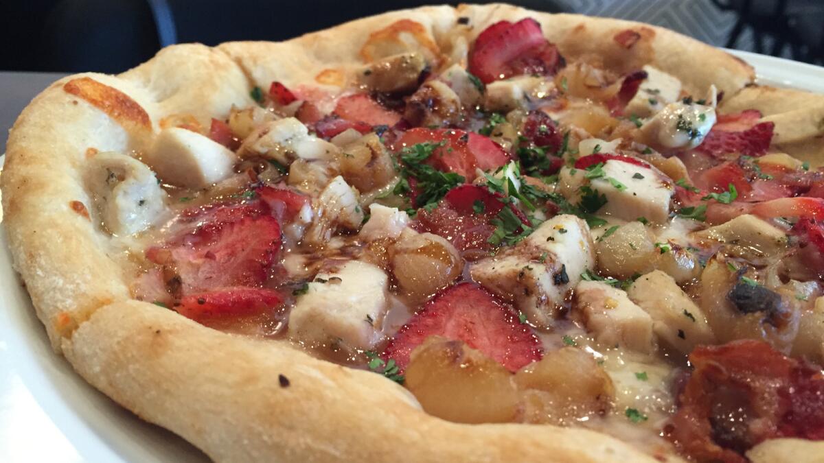 The Sweet Mary pizza at Baldoria in Little Tokyo is topped with strawberries and chicken.