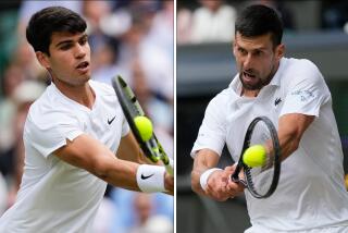 Carlos Alcaraz, left, and Novak Djokovic during their respective Wimbledon semifinal matches on July 12, 2024.