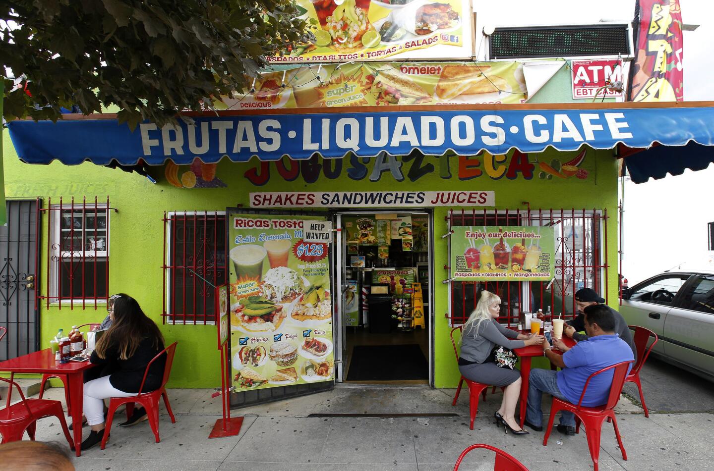 Jugos Azteca, a juice place and restaurant in Highland Park, is run by Efrain Peña with his family -- the same family who runs Huarache Azteca.