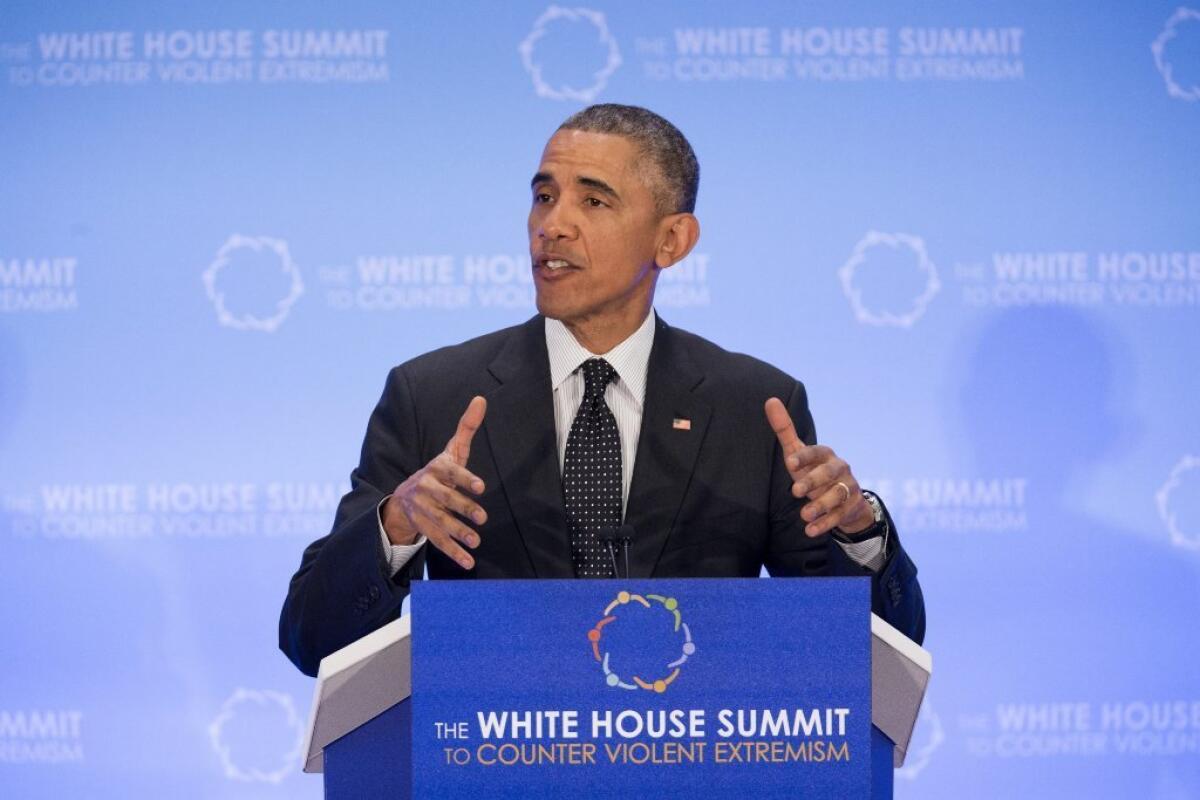 President Obama speaks at the White House Summit on Countering Violent Extremism at the State Department in Washington on Feb. 19.