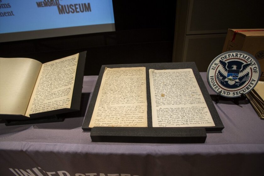 Pages from the diaries of Alfred Rosenberg on display at the U.S. Holocaust Memorial Museum in Washington.