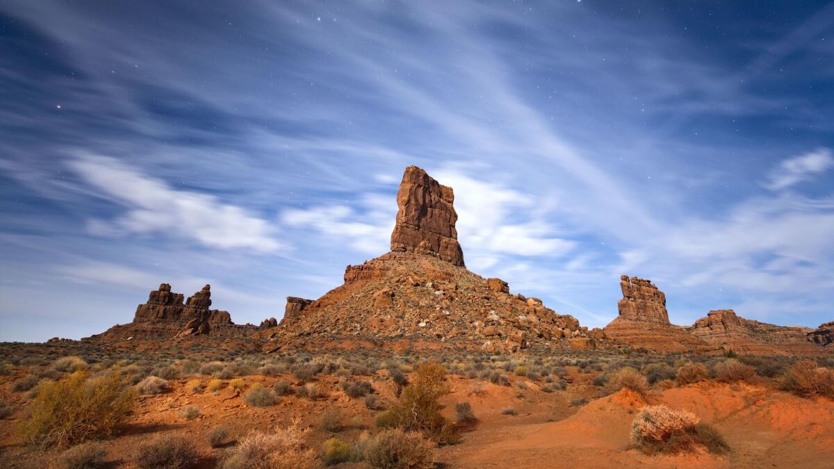 Sandstone buttes rise from the Valley of the Gods in Bears Ears National Monument near Mexican Hat, Utah on Nov. 12, 2016.